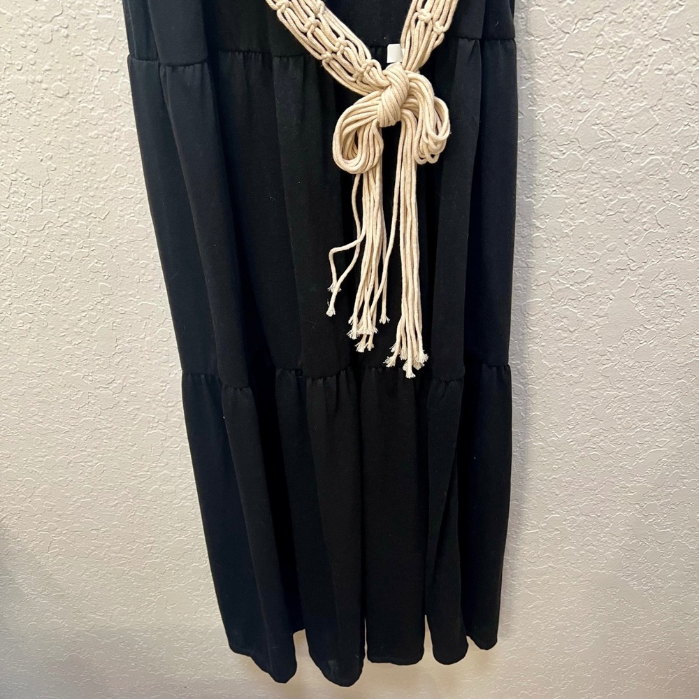 Faded Glory Womens Black Tiered Maxi Dress Macrame Belt XL 16-18 NWT Boho - Picture 3 of 7